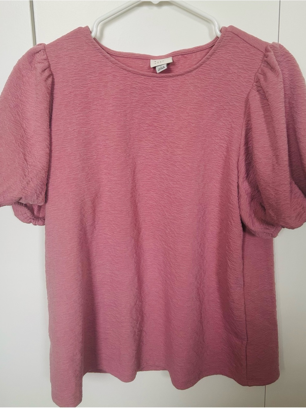 A NEW DAY Mauve Pink Puff Sleeve Short Sleeve Top Textured Knit